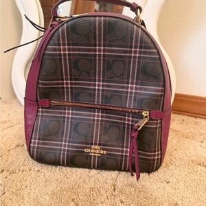 Coach Plaid Backpack - Burgundy and Brown
